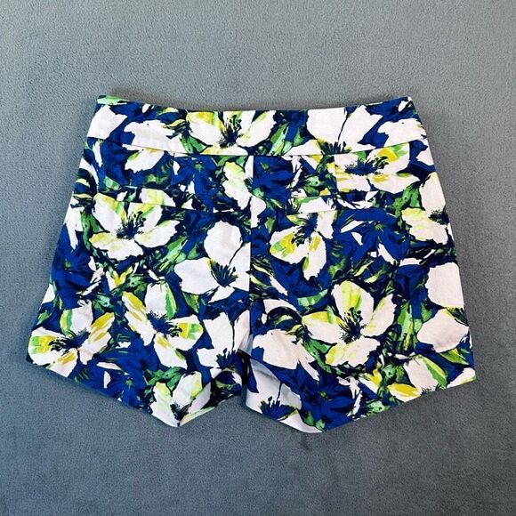 J. Crew Cotton Stretch Shorts Womens 0 Blue Yellow Green Floral Chino Hawaiian - Picture 4 of 11